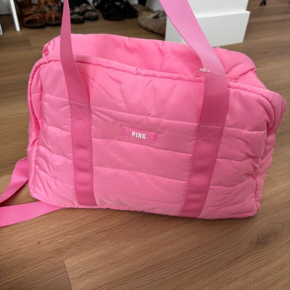 NWT Victoria's Secret PINK Bright Pink Quilted Duffle Tote Bag - Picture 8 of 10